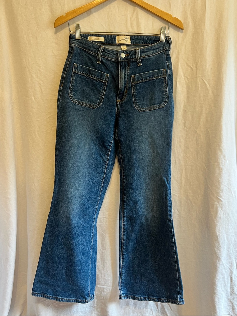 Universal Thread Dark Blue Flare Jeans with Front Patch Pockets